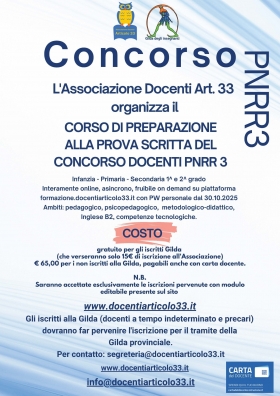 CORSO DI PREPARAZIONE ALLA PROVA SCRITTA DEL CONCORSO DOCENTI PNRR3 - Gilda degli insegnanti BN